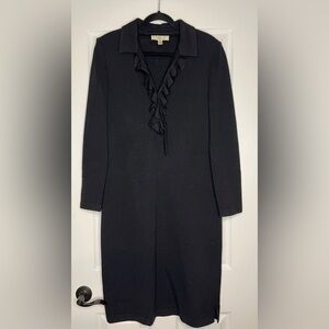 St. John Evening by Marie Gray Black Knit Ruffle Tie-Neck Dress | size 12